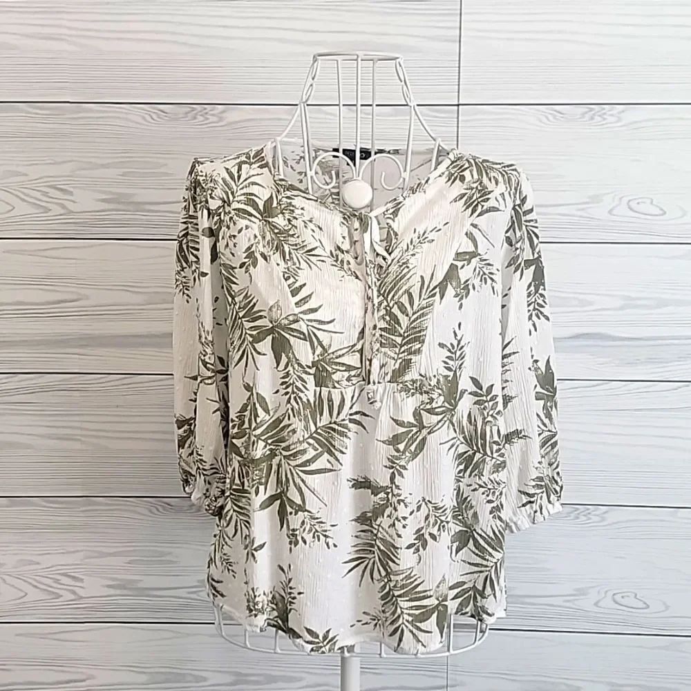 Papermoon summer blouse tropical leaf print - white & green Women's Size S